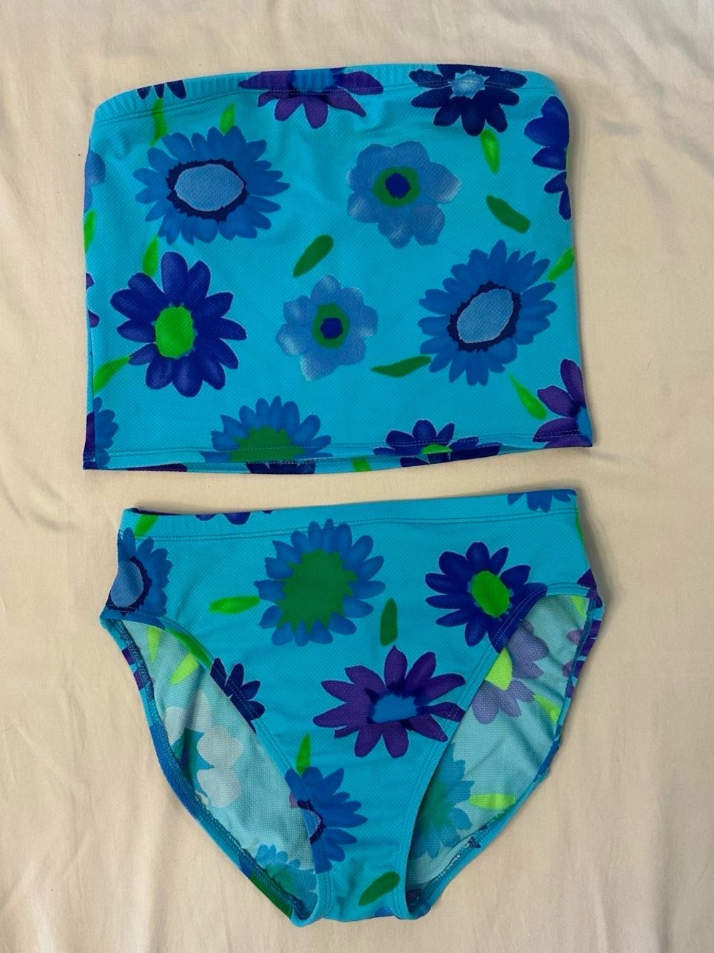 Vintage Y2K Hippie Blue Floral Tube Top Bikini Set by Sessa